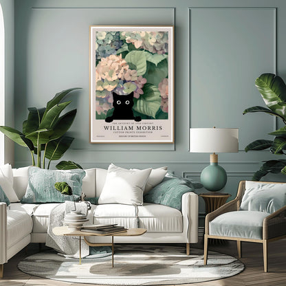 William Morris Cat Poster: Hydrangea Floral Arts & Crafts Print