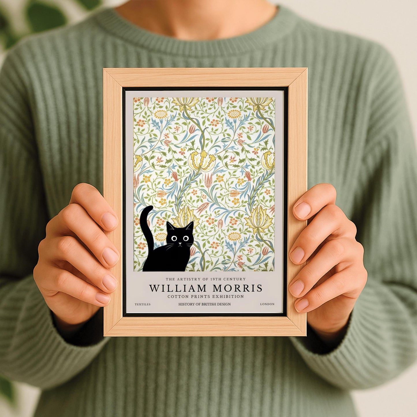 William Morris Cat Print: Retro Floral Arts & Crafts Poster