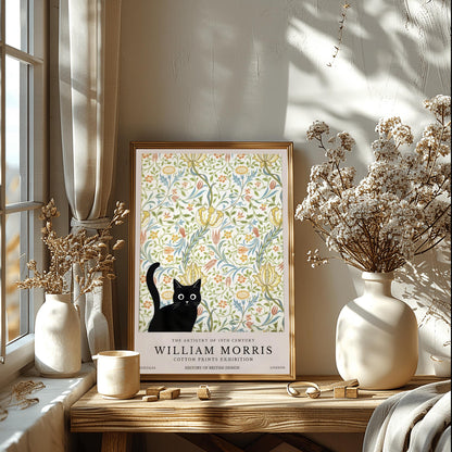William Morris Cat Print: Retro Floral Arts & Crafts Poster