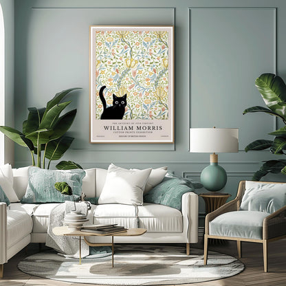 William Morris Cat Print: Retro Floral Arts & Crafts Poster