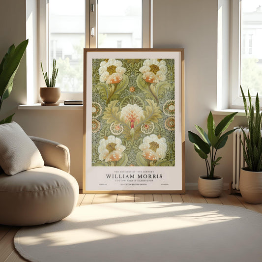 William Morris Peony Print: Dark Floral, Arts & Crafts Style