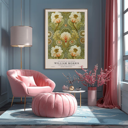 William Morris Peony Print: Dark Floral, Arts & Crafts Style
