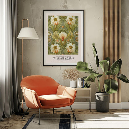 William Morris Peony Print: Dark Floral, Arts & Crafts Style