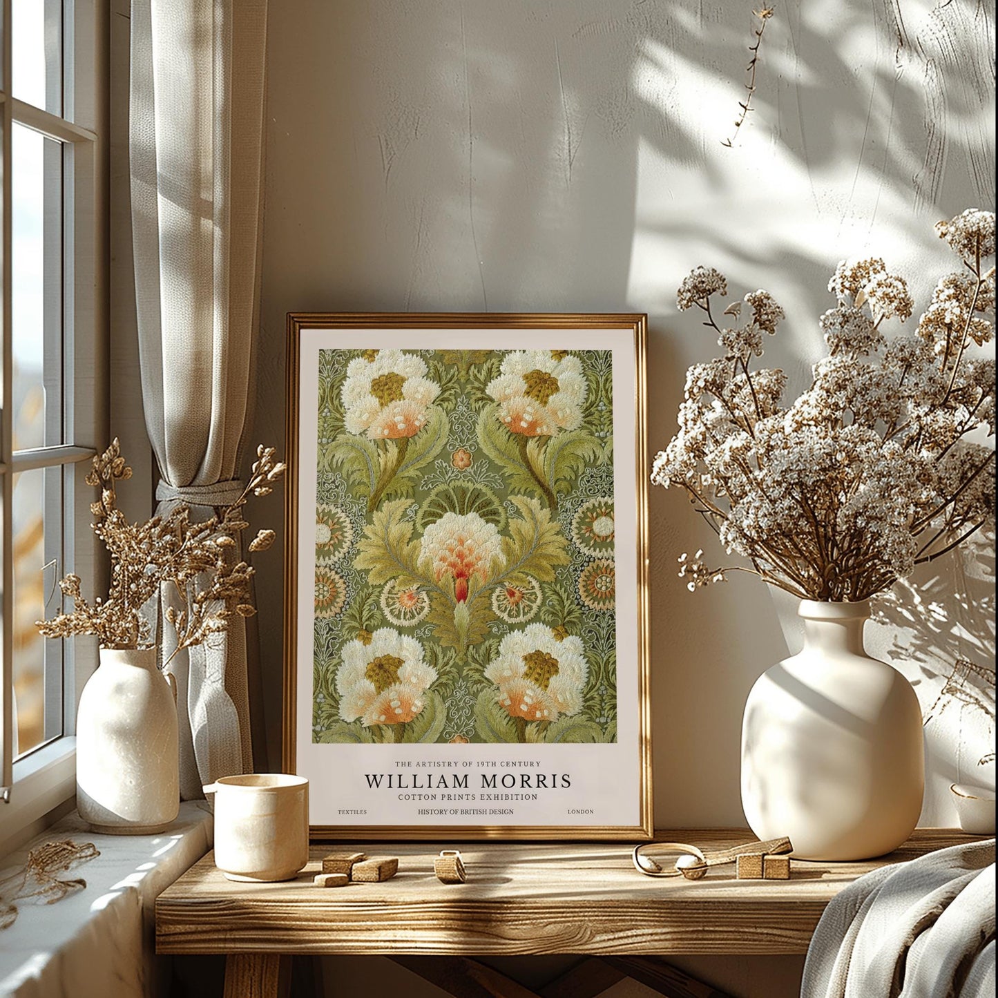 William Morris Peony Print: Dark Floral, Arts & Crafts Style