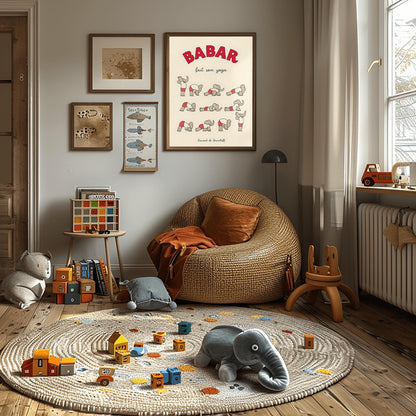 Babar the Elephant Print: Retro Nursery Decor, Kids Room Art