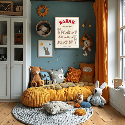 Babar the Elephant Print: Retro Nursery Decor, Kids Room Art