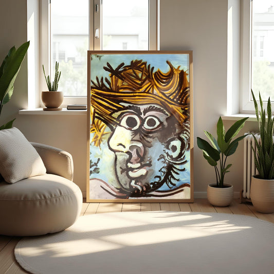 Picasso Print: Cubist Head of a Man in Straw Hat, Modern Art Poster