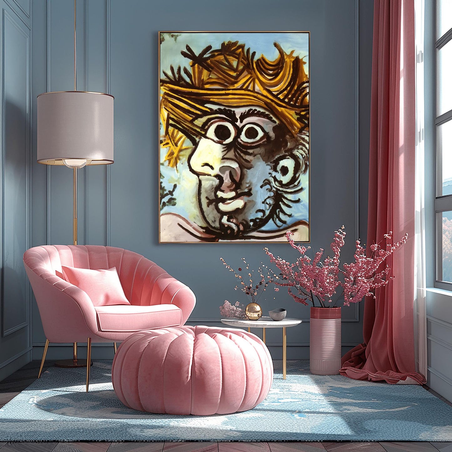 Picasso Print: Cubist Head of a Man in Straw Hat, Modern Art Poster