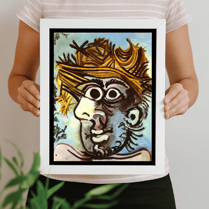 Picasso Print: Cubist Head of a Man in Straw Hat, Modern Art Poster