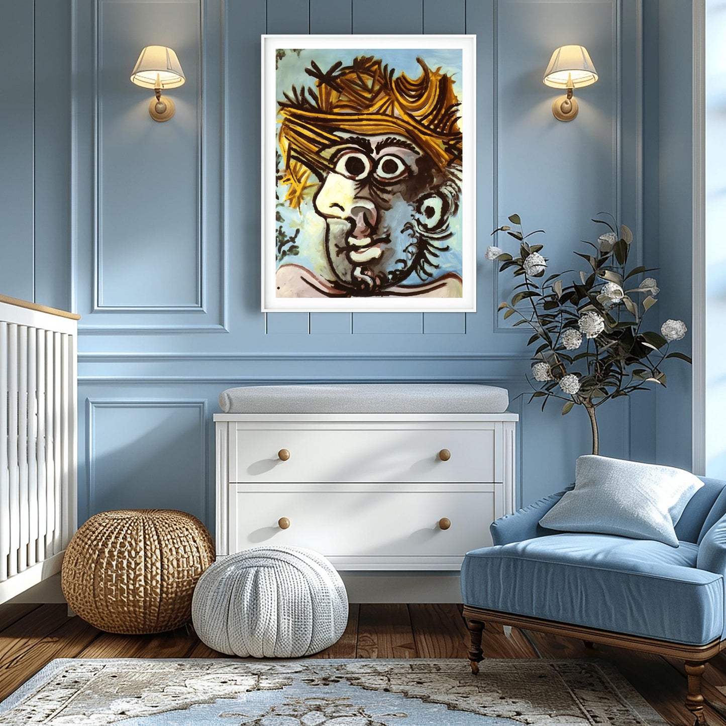 Picasso Print: Cubist Head of a Man in Straw Hat, Modern Art Poster