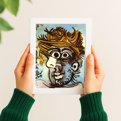 Picasso Print: Cubist Head of a Man in Straw Hat, Modern Art Poster