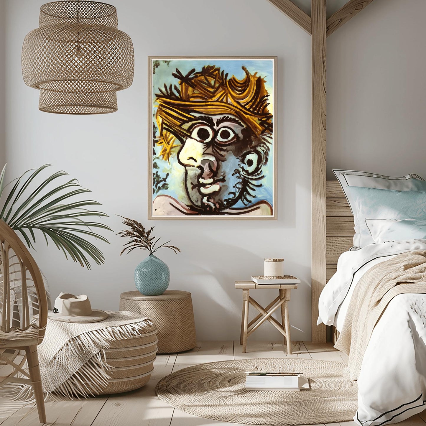 Picasso Print: Cubist Head of a Man in Straw Hat, Modern Art Poster