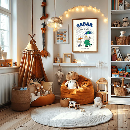 Babar The Elephant Print: Retro Nursery Decor, Kids Room Art