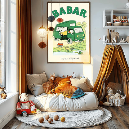 Babar the Elephant Print: Retro Nursery Decor, Kids Room Art