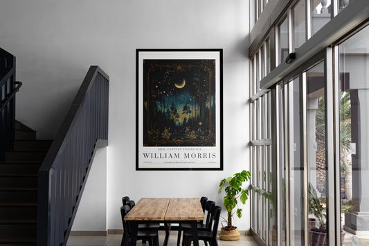 William Morris Moon & Stars Print: Vintage Botanical Art Nouveau Poster