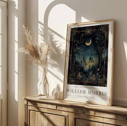 William Morris Moon & Stars Print: Vintage Botanical Art Nouveau Poster