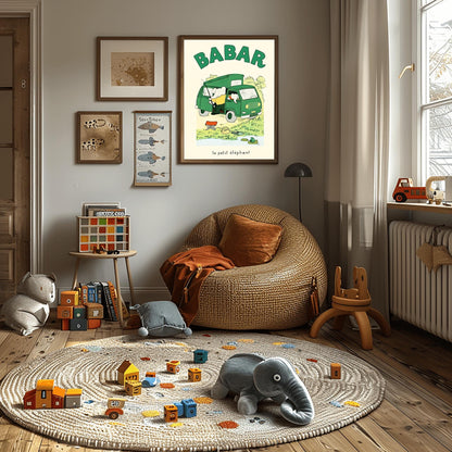 Babar the Elephant Print: Retro Nursery Decor, Kids Room Art