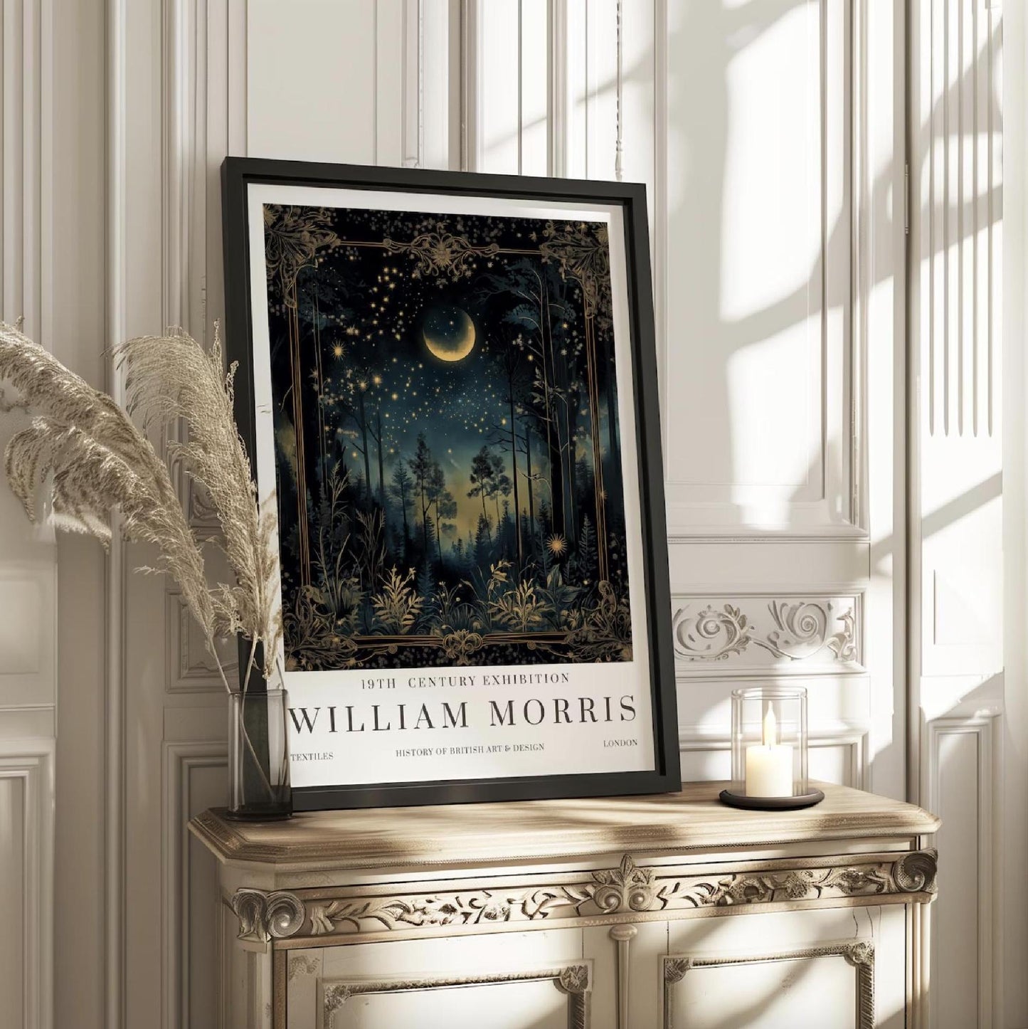 William Morris Moon & Stars Print: Vintage Botanical Art Nouveau Poster