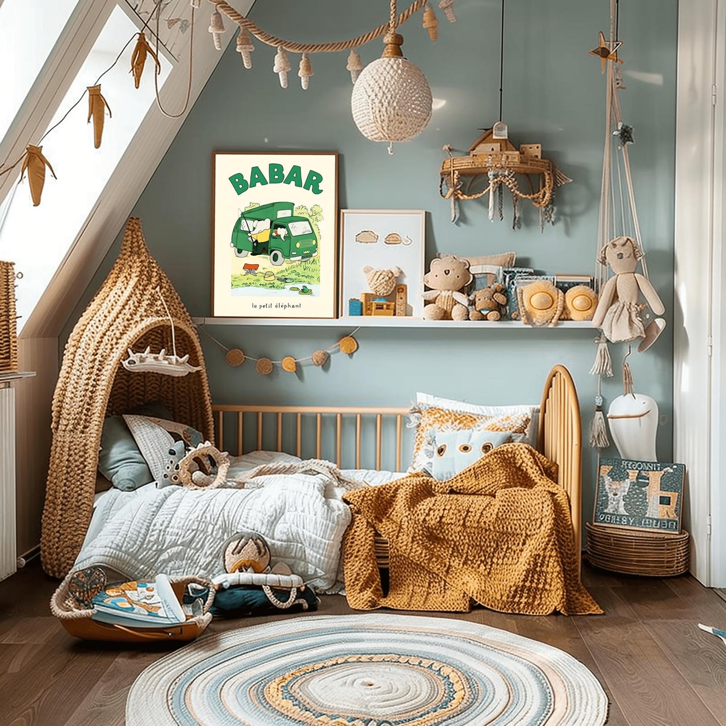 Babar the Elephant Print: Retro Nursery Decor, Kids Room Art