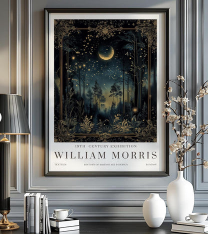 William Morris Moon & Stars Print: Vintage Botanical Art Nouveau Poster