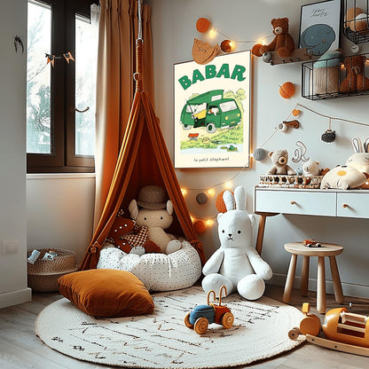 Babar the Elephant Print: Retro Nursery Decor, Kids Room Art