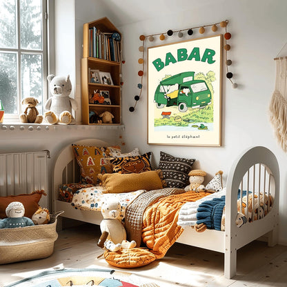 Babar the Elephant Print: Retro Nursery Decor, Kids Room Art