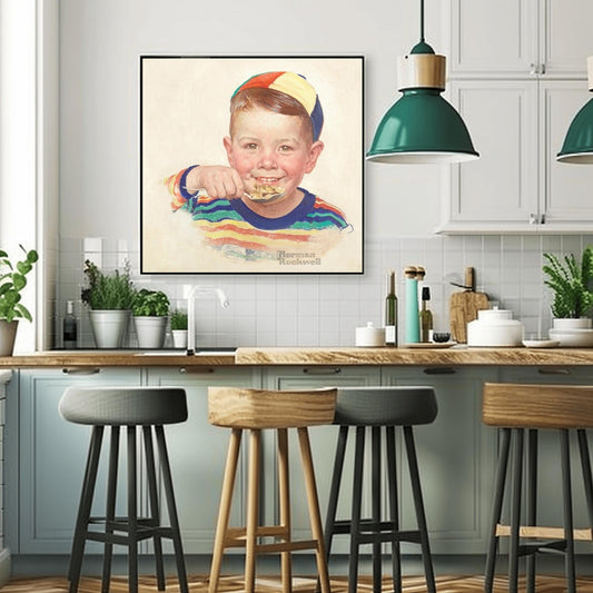 Norman Rockwell 'Cereal Boy' Print: Vintage Kitchen Art Poster