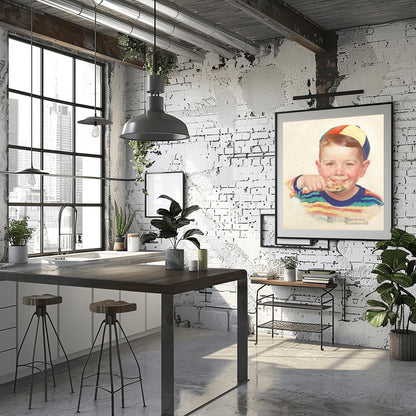 Norman Rockwell 'Cereal Boy' Print: Vintage Kitchen Art Poster