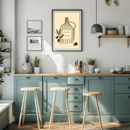 Minimalist Olive Oil Print: Modern Italian Kitchen Wall Art