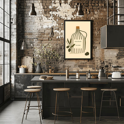 Minimalist Olive Oil Print: Modern Italian Kitchen Wall Art
