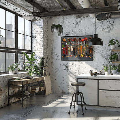 Colorful Spices and Herbs Art Print: Gourmet Kitchen Decor