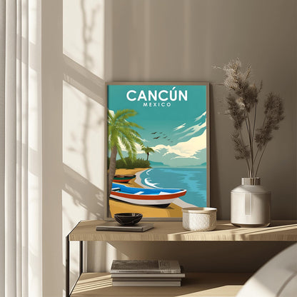 Vintage Cancun Travel Poster: Retro Mexico Beach Art Print
