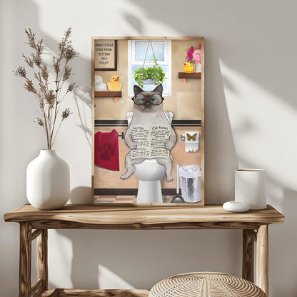 Funny Siamese Cat Art Print: Quirky Bathroom Decor for Cat Lovers