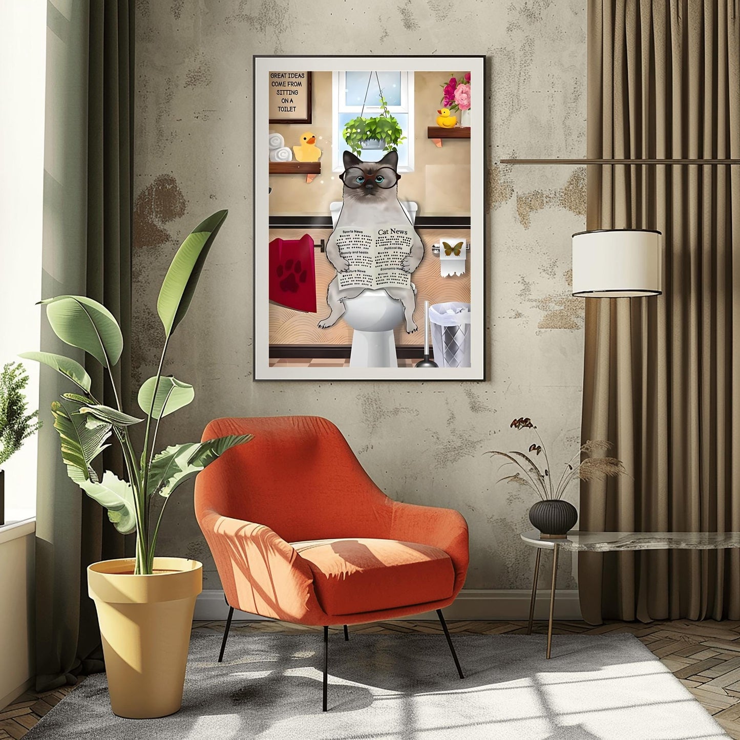 Funny Siamese Cat Art Print: Quirky Bathroom Decor for Cat Lovers