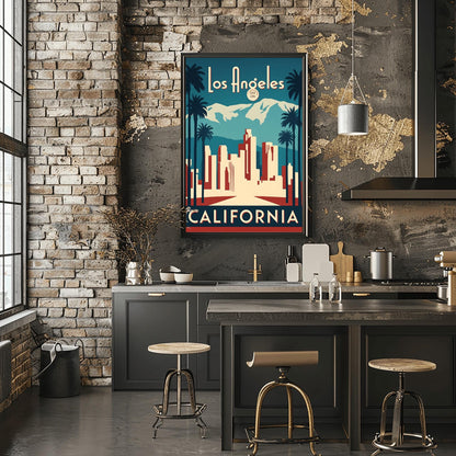 Vintage Los Angeles Travel Poster: Art Deco LA Skyline, Retro California Wall Art