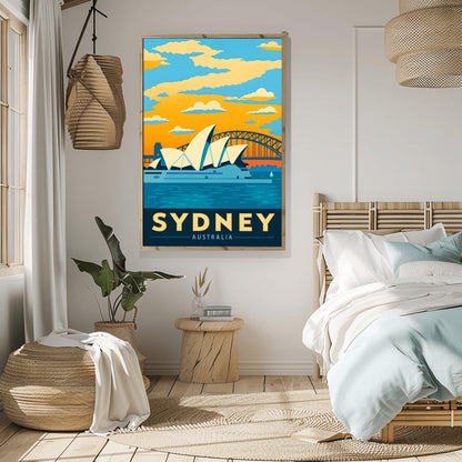 Vintage Sydney Travel Poster: Opera House & Harbour Bridge Art Print