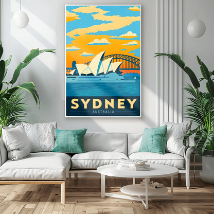 Vintage Sydney Travel Poster: Opera House & Harbour Bridge Art Print