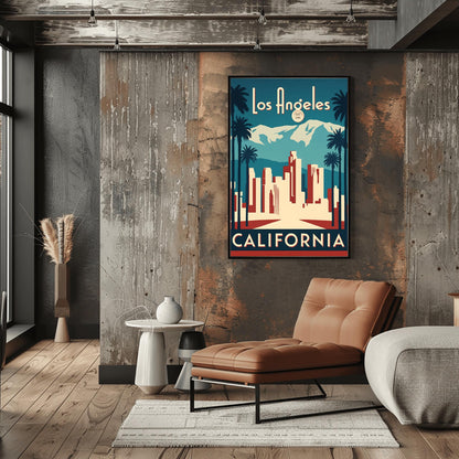 Vintage Los Angeles Travel Poster: Art Deco LA Skyline, Retro California Wall Art