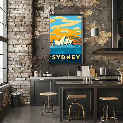 Vintage Sydney Travel Poster: Opera House & Harbour Bridge Art Print