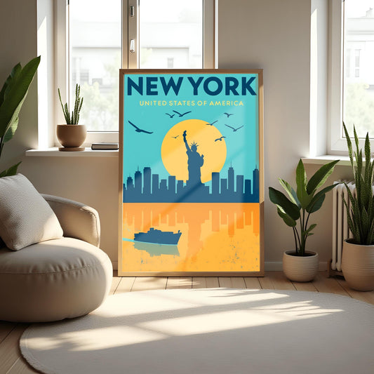 Vintage Statue of Liberty Print: Retro NYC Travel Poster