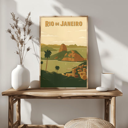 Vintage Rio de Janeiro Travel Poster: Sugarloaf Mountain, Brazil