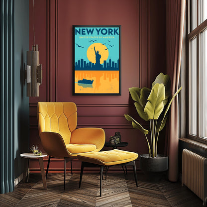 Vintage Statue of Liberty Print: Retro NYC Travel Poster