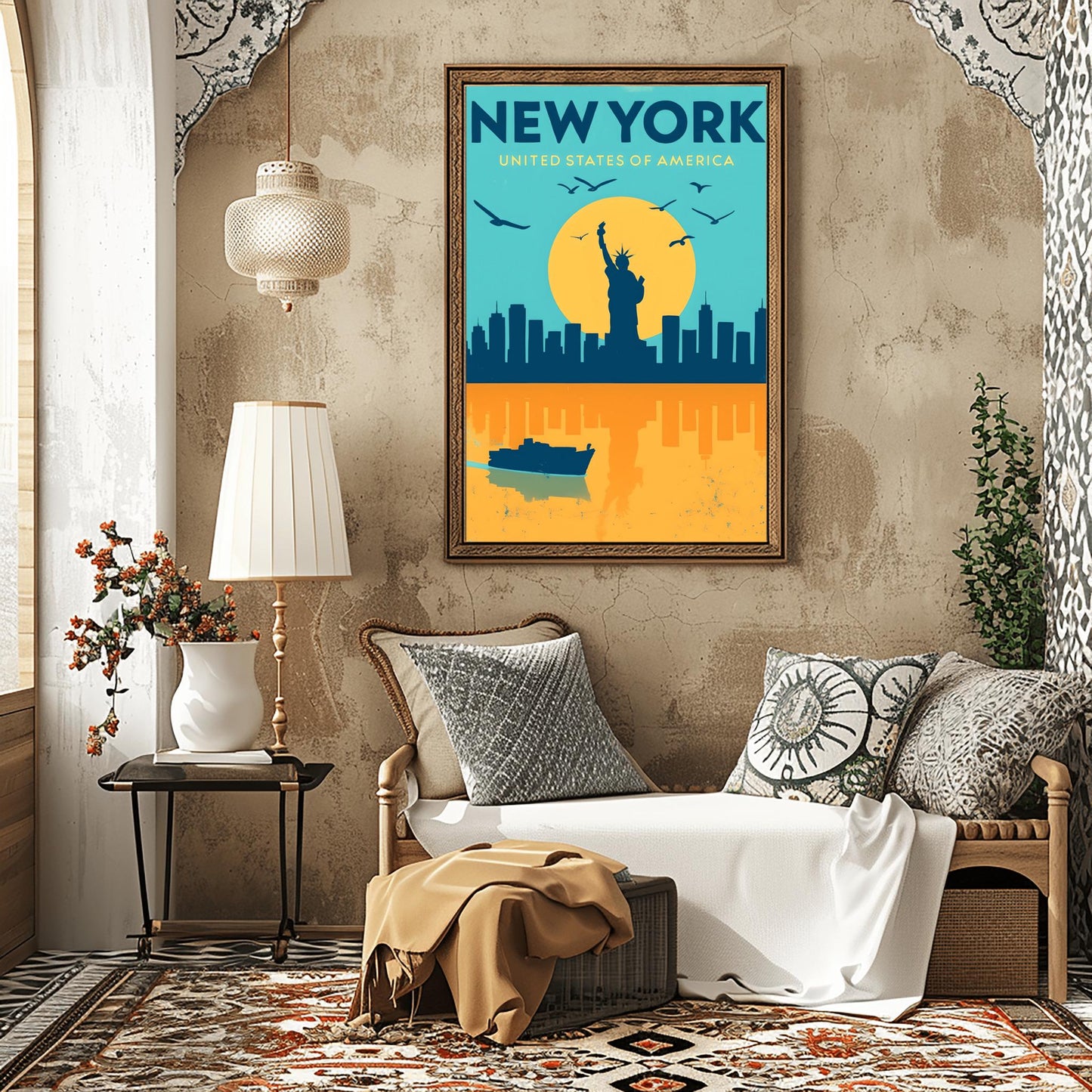 Vintage Statue of Liberty Print: Retro NYC Travel Poster