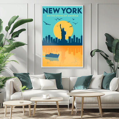 Vintage Statue of Liberty Print: Retro NYC Travel Poster