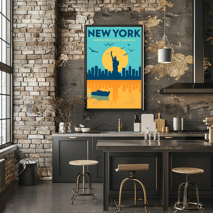 Vintage Statue of Liberty Print: Retro NYC Travel Poster
