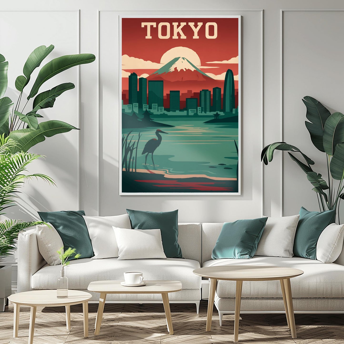 Vintage Tokyo Travel Poster: Mount Fuji & Heron - Retro Japan Wall Art