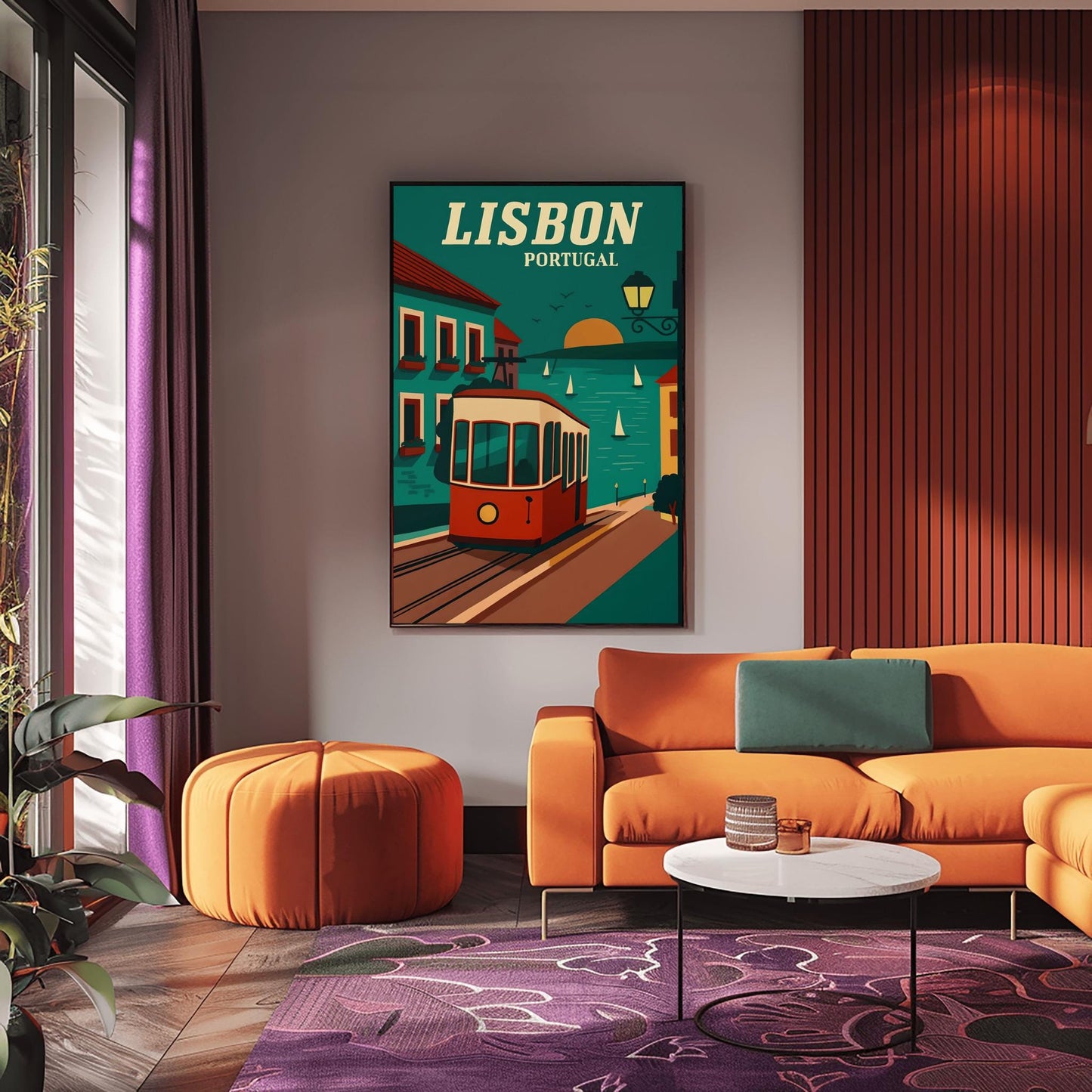 Vintage Lisbon Travel Poster: Retro Portugal Tram Art Print