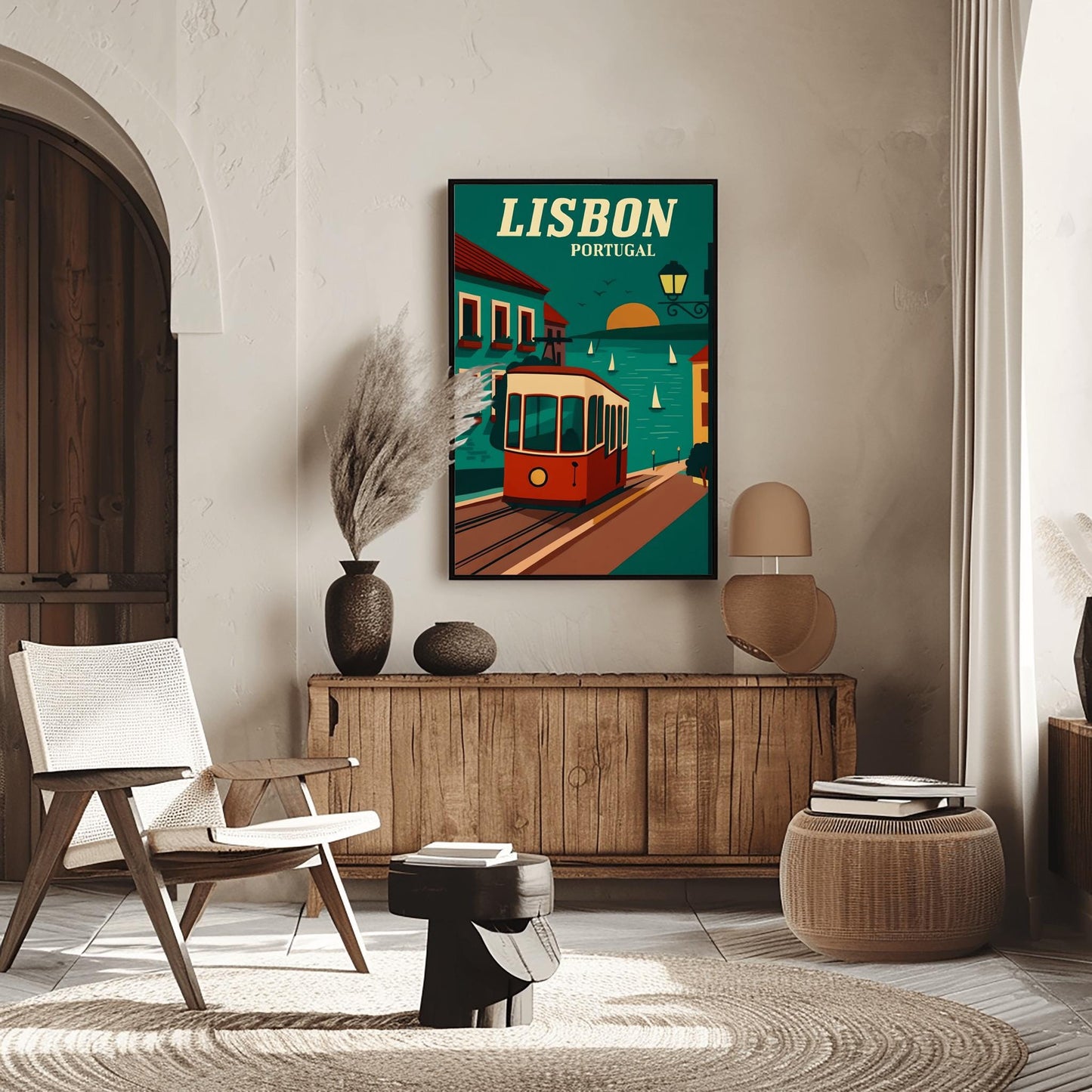Vintage Lisbon Travel Poster: Retro Portugal Tram Art Print