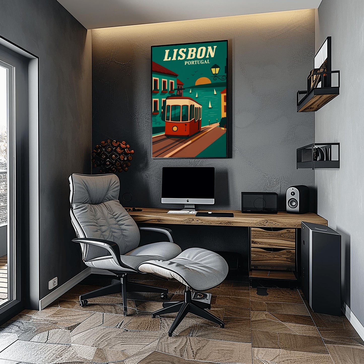 Vintage Lisbon Travel Poster: Retro Portugal Tram Art Print