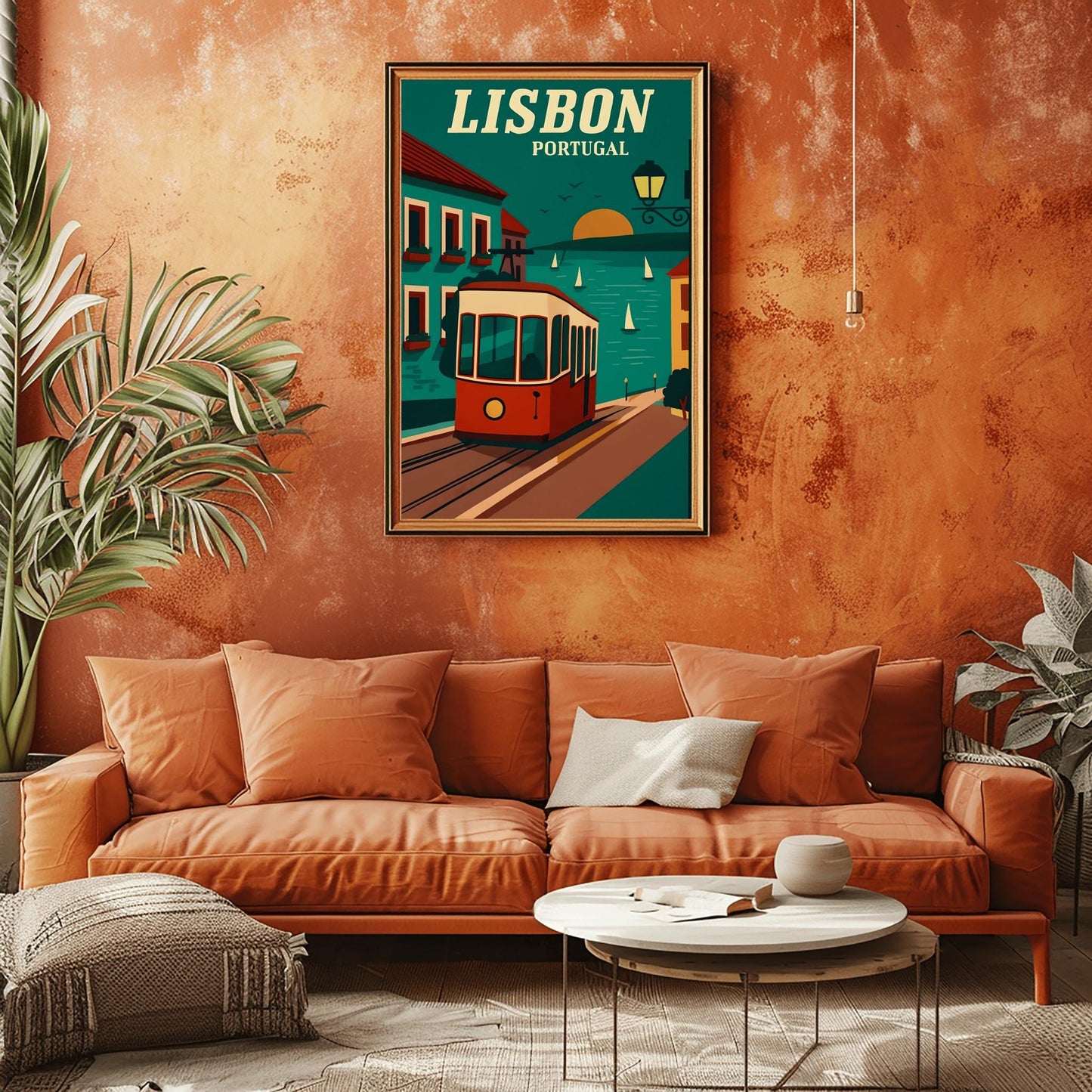 Vintage Lisbon Travel Poster: Retro Portugal Tram Art Print